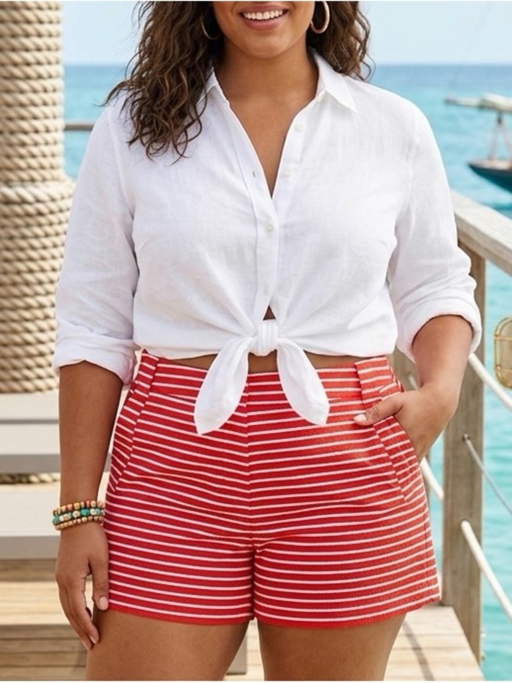 J. Crew Red & White Striped City Fit iShorts. Preppy Americana Coastal Nautical